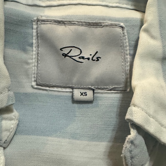 Rails Uni Light Blue and White Striped Lace-Up Blouse XS - Picture 6 of 9